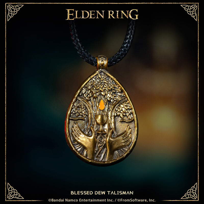Starforged ELDEN RING Blessed Dew Talisman & Blessed Blue Dew Talisman Accessories Game Merchandise Officially Authorized Blessed Dew TalismanTalisman depicting a drop of the Erdtree's sap, a blessed boon.Gradually restores HP.It was once thought that the blessed sap of the Erdtree would drip from its boughs forever--but that age of plenty swiftly came to a close, and with time, the Erdtree became more an object of faith.